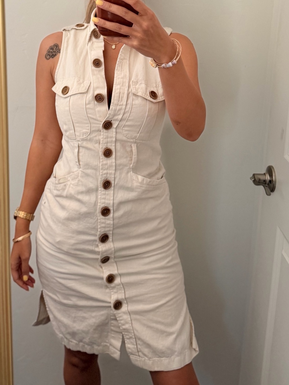 GAP Linen & Cotton Button Front Utility Dress Size 00P Beige
